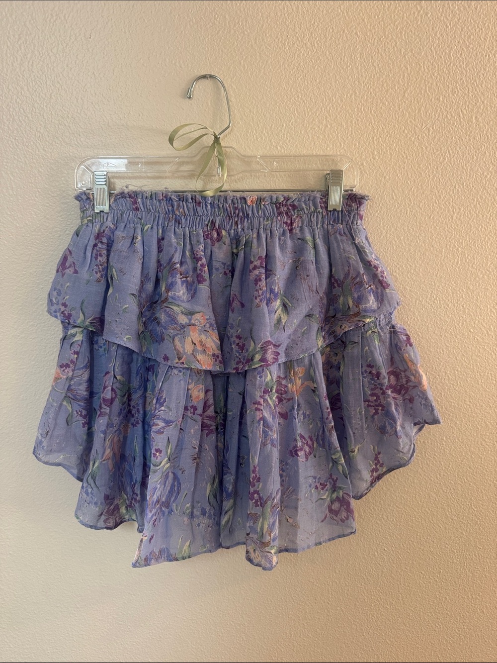 LoveShackFancy Lavender Floral Ruffle Mini Skirt